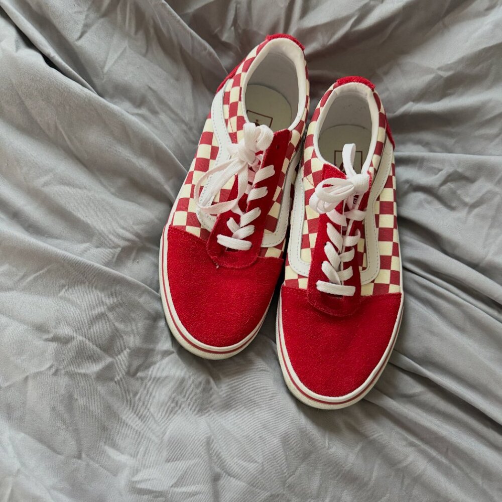 Vans red & white checkerboard classic old school sneakers. Womens 8.